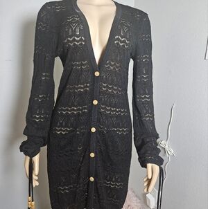 Belldini Black Cardigan Sweater with Elegant Eyelet Design